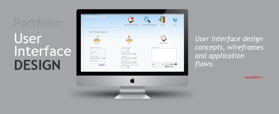 samples of ui concepts, wireframes and application flows