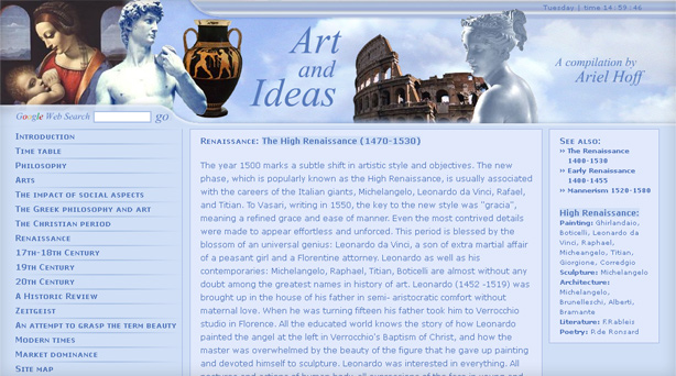 thumbnail of the landing page features works of art