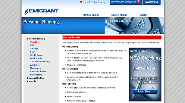 thumbnail features checking section of the banks' site