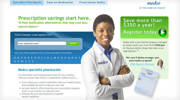 thumbnail of the landing page features pharmacists' photo and search for medication box